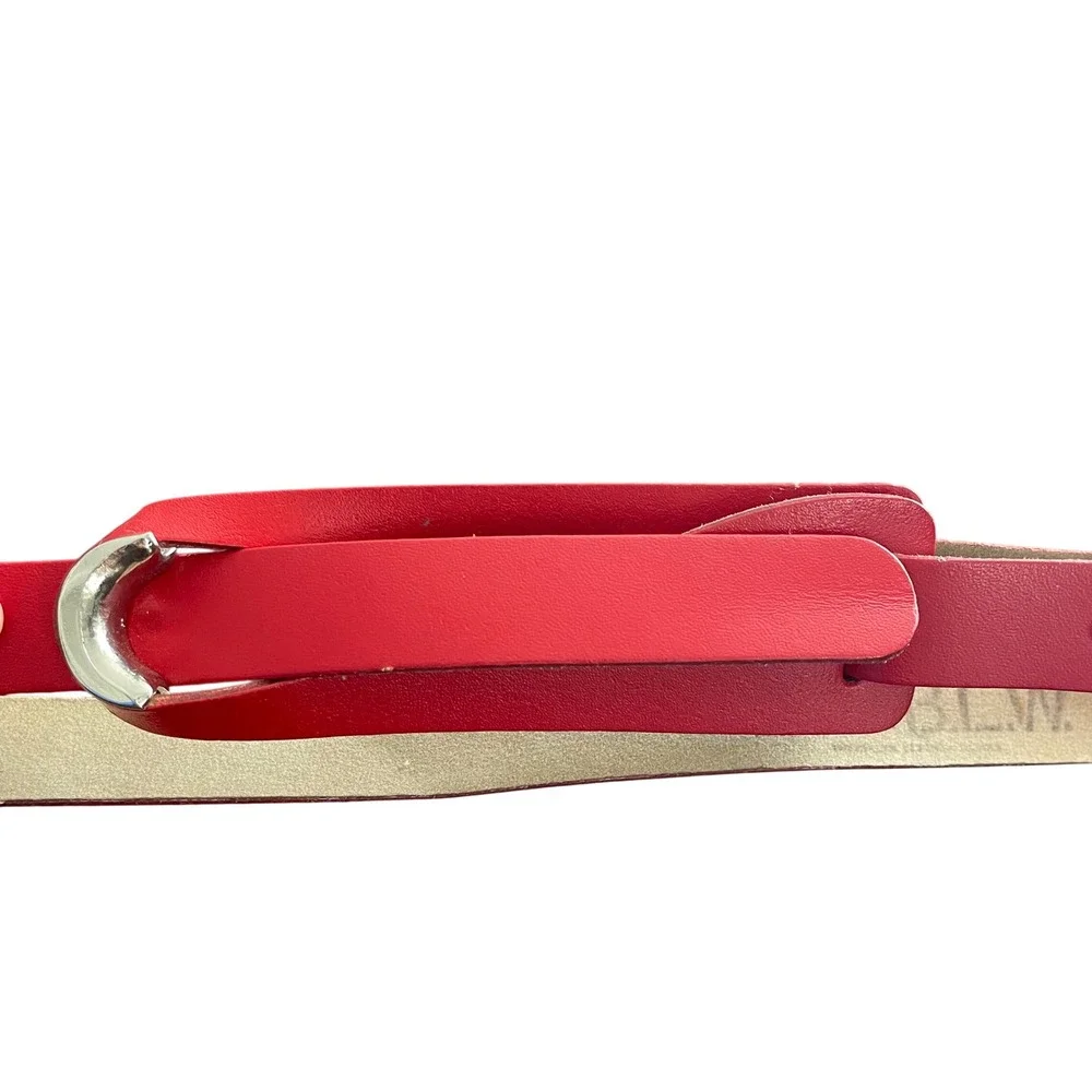 Vintage BLW Red Leather Belt D Ring Buckle Medium Women 80s 90s‎